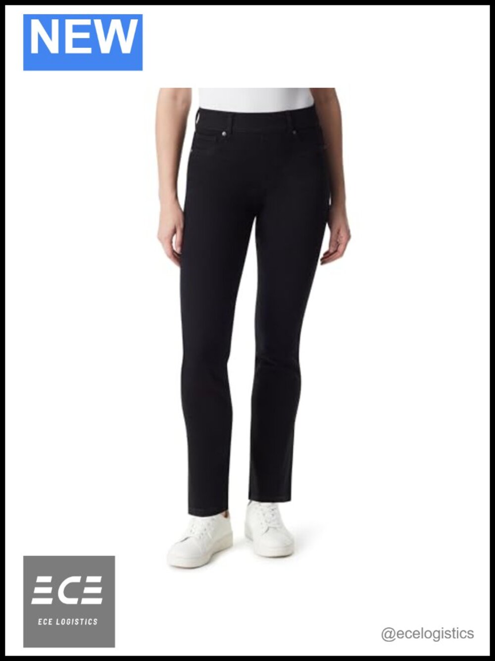 Pull On High Rise Straight Leg Jeans Comfort Waist Slim Straight Pants